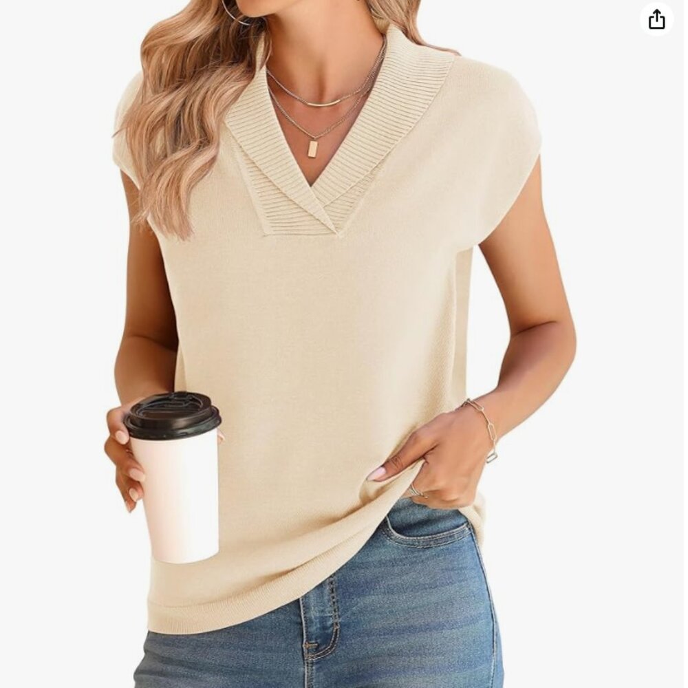 Sweater Vest Women V-Neck  Cream Top